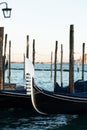 Gondola berthed on the Venetian lagoon Royalty Free Stock Photo