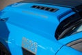 Details on a blue fifth generation Boss 302 Ford Mustang
