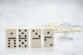 Details of board game dominoes on abstract gray background