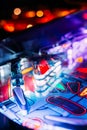 Details of a Bright and Colorful Pinball Arcade Game Board lid Royalty Free Stock Photo