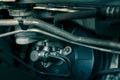 Details of car engine, brake booster and master cylinder, brake system components in modern car Royalty Free Stock Photo