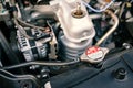 Details of car engine, car radiator cap Royalty Free Stock Photo