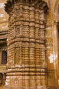 Details of carved pillar of outer wall of Jami Masjid Mosque, UNESCO protected Champaner - Pavagadh Archaeological Park, Gujarat Royalty Free Stock Photo