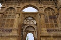 Details of carvings on the outer wall of Jami Masjid , UNESCO protected Champaner - Pavagadh Archaeological Park, Gujarat, India Royalty Free Stock Photo