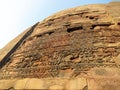 Details of carvings on the stone walls of the ancient Dhamekh stupa in the