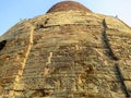 Details of carvings on the stone walls of the ancient Dhamekh stupa in the