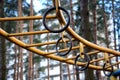 Details of a children`s sports playground - a ladder and sports climbing rings