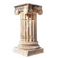 Ancient weathered ionic column with volute capital, fluted shaft, white background Royalty Free Stock Photo