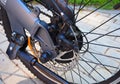 Details and a close-up of an electric bike. An electric bike for driving around the city.