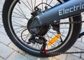 Details and a close-up of an electric bike. An electric bike for driving around the city.