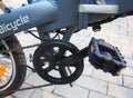 Details and a close-up of an electric bike. An electric bike for driving around the city.