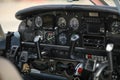 Details with the cockpit and electronic equipments of a light aircraft