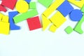 Details of a colorful children`s constructor, an educational game for preschoolers. Colorful toys , copy space