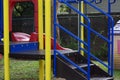 Details of a colorful game for children in a playground. Children.