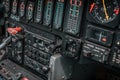 Details of control panel in military helicopter cockpit