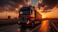 A Details of Dark Semi Truck on the Road on Blured Truck and Trailer on Blurry Background Royalty Free Stock Photo