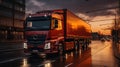 A Details of Dark Semi Truck on the Road on Blured Truck and Trailer on Blurry Background Royalty Free Stock Photo