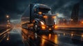 A Details of Dark Semi Truck on the Road on Blured Truck and Trailer on Blurry Background Royalty Free Stock Photo