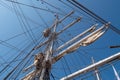 Details from the deck and the mast of a sailboat Royalty Free Stock Photo