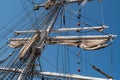 Details from the deck and the mast of a sailboat