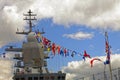 Details deck of the ship. The mast of the ship and signal flags. Royalty Free Stock Photo