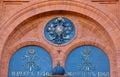 Details of the decoration of the brick wall coat of arms of Russia-the Imperial symbol of the double-headed eagle Royalty Free Stock Photo