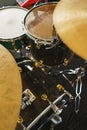 Details of the drum set on the scene close-up.