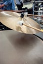 Details of drums, drum kit during concert