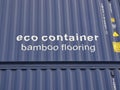 Details of an Eco Shipping Container with Bamboo Flooring, stacked up at Den Haag Container Port in Amsterdam. Royalty Free Stock Photo