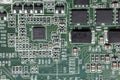 Details of electronic board. Close-up of electronic circuit board with SMD components, microcircuits and chips