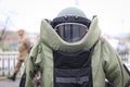 Details of a EOD Explosive Ordnance Disposal military protective costume