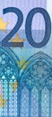 Details of 20 euro banknote obverse with gothic architecture window