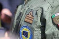 Details with an European Defence Agency badge on a Italian air force officer uniform Royalty Free Stock Photo