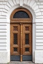 Details of European style classic door panels decorated with wrought iron Royalty Free Stock Photo