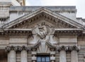 Details of the facade of the Central Criminal Court at the Old Bailey in London, United Kingdom.