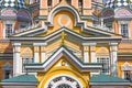 Details of the facade of Zenkov Cathedral, in Almaty, Kazakhstan.