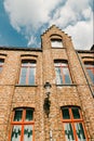 Details of facades old brick houses. Bruges, Belgium Royalty Free Stock Photo