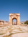 Details of famous historical North Tetrapylon, ancient Roman structure in Jerash, Jordan.