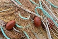 Details of fishing nets with ropes and floats Royalty Free Stock Photo