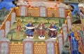 Details of a fresco and Orthodox icon painting in Rila Monastery church in Bulgaria