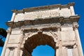 Details of the front of the Arch of Titus at the entrance of the Roman Forum, in Rome