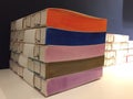 Details of handmade books of different multi colored papers. Notebooks.