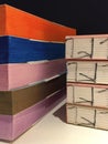 Details of handmade books of different multi colored papers. Notebooks.