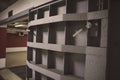 Details with the heavy metal doors of a nuclear explosion shelter fallout shelter, four stories below ground in a deep