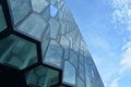 Details of the hexagonal glass windows of icelandic concert hall