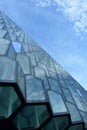 Details of the hexagonal glass windows of icelandic concert hall