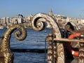 Details of historic boats with city view of Istanbul