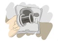 Details of household automatic washing machine. Cleaning the washing machine illustration. Households appliances. Damaged washer