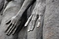 Details of a human hand on a monument in memory of the Holocaust in Moscow