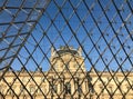 Details of the louvre museum seen from inside the npyramid